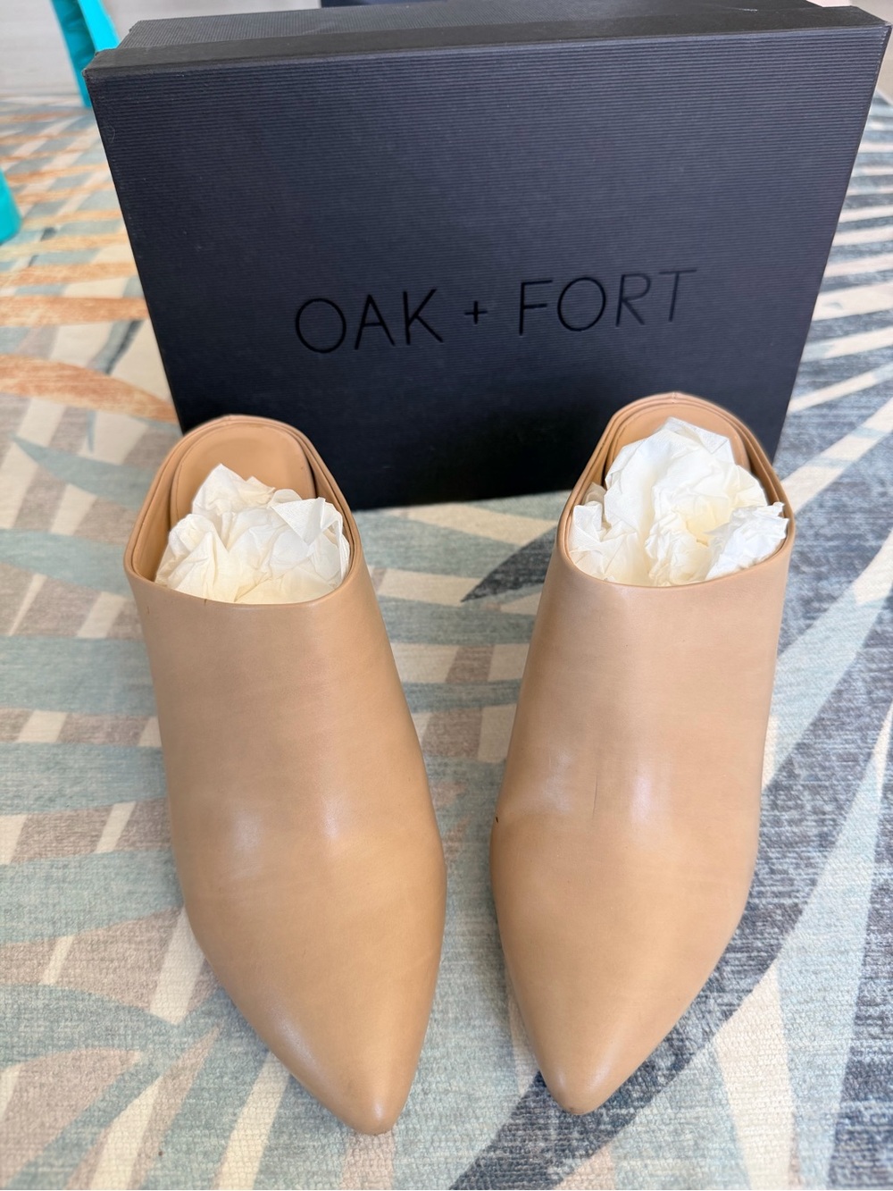 OAK + FORT Tan Pointed-Toe Slip-On Mules